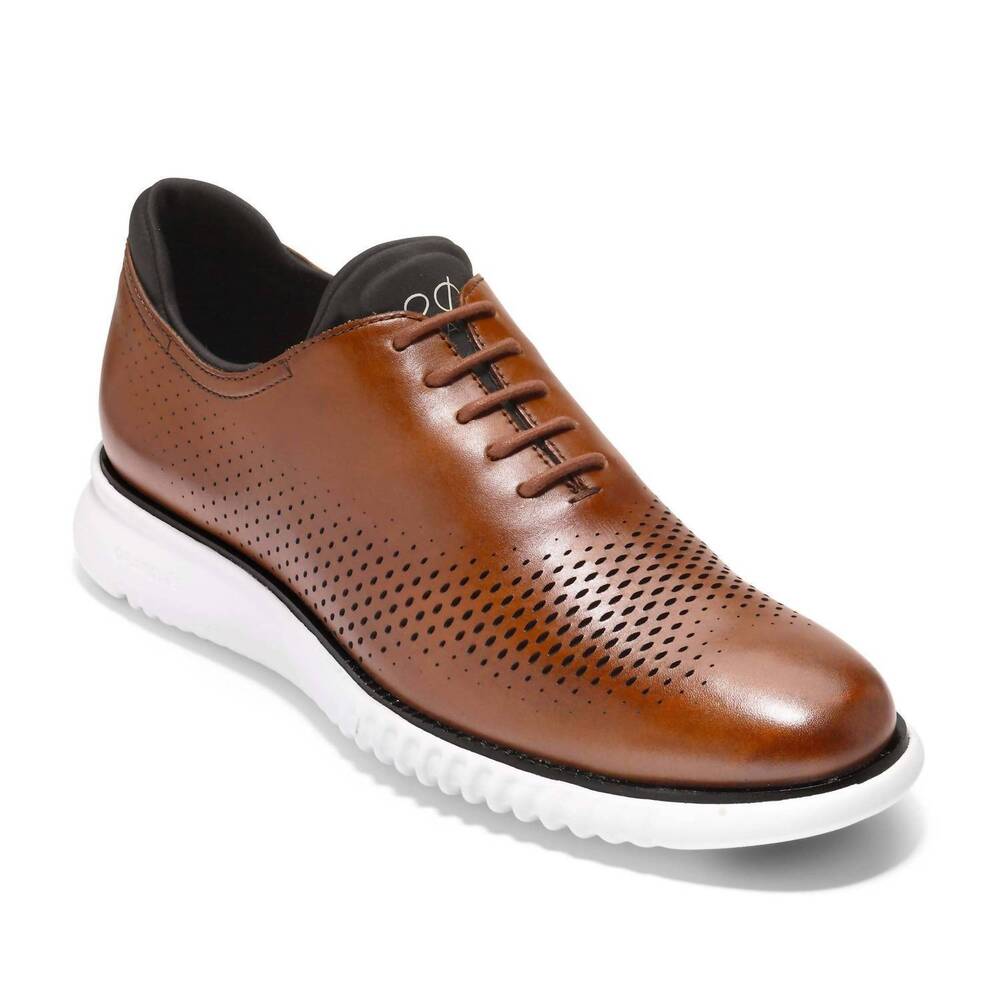 NEW COLE HAAN men's 2.zerogrand laser wingtip oxford shoes in british tan/ivory